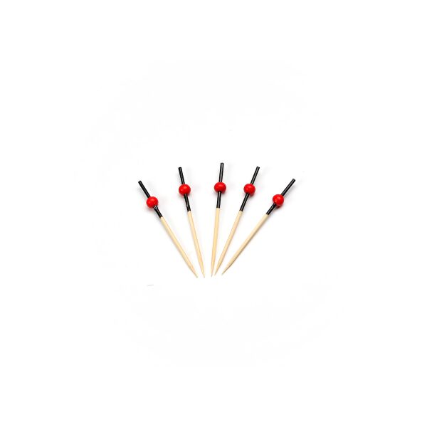 Prikker bamboe, zwart met kleine rode bol 70 mm | HOFI Totaal | 31049